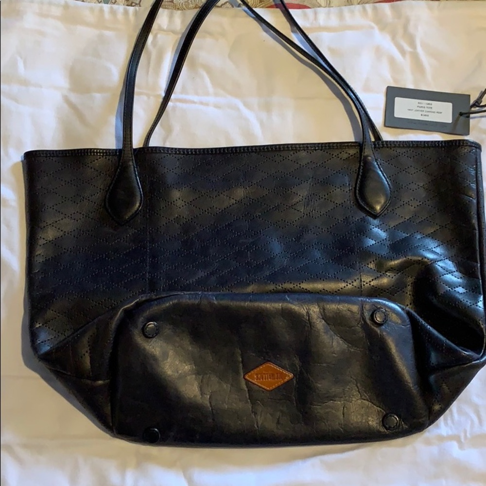 MZ Wallace Paris Tote Navy Leather Diamond Perf